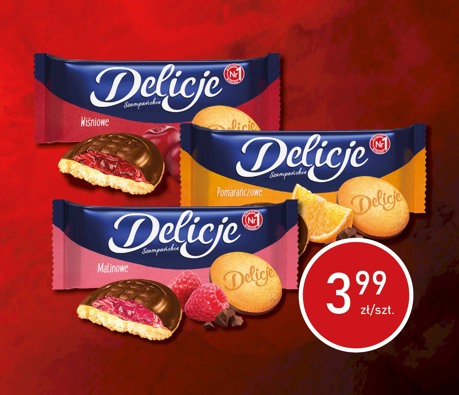 Delicje Szampańskie 147G Malinowe - Mondelez TOP Delicje Szampańskie 147G Pomarańczowe - Mondelez TOP Delicje Szampańskie 147G Wiśniowe - Mondelez TOP