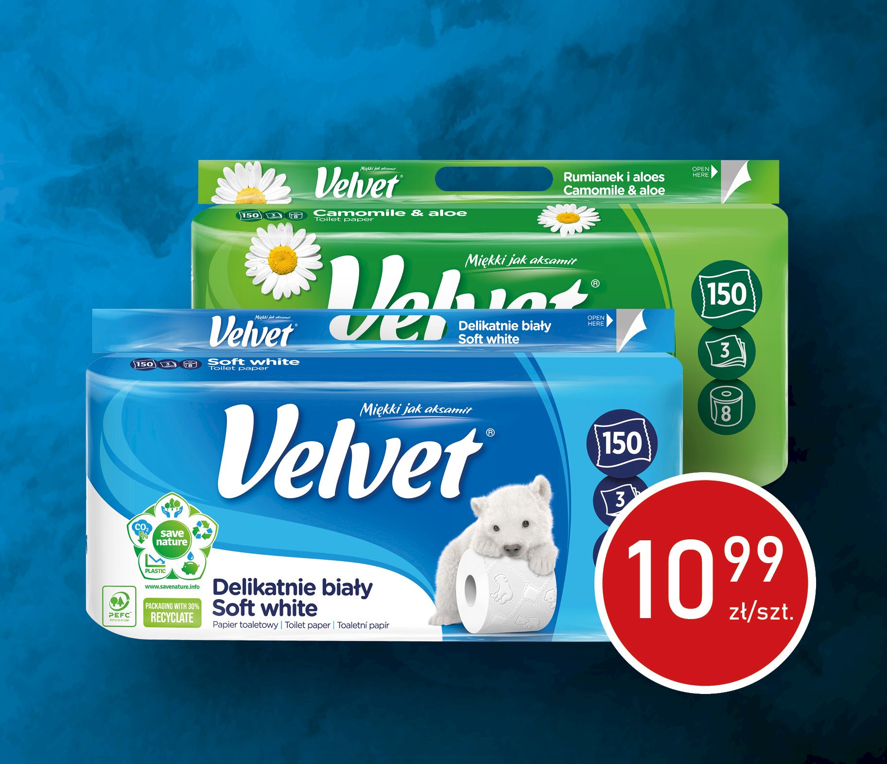 Velvet Papier Toal.A'8 Delikatnie Biały Velvet Papier Toal.A'8 Rumianek&Aloes