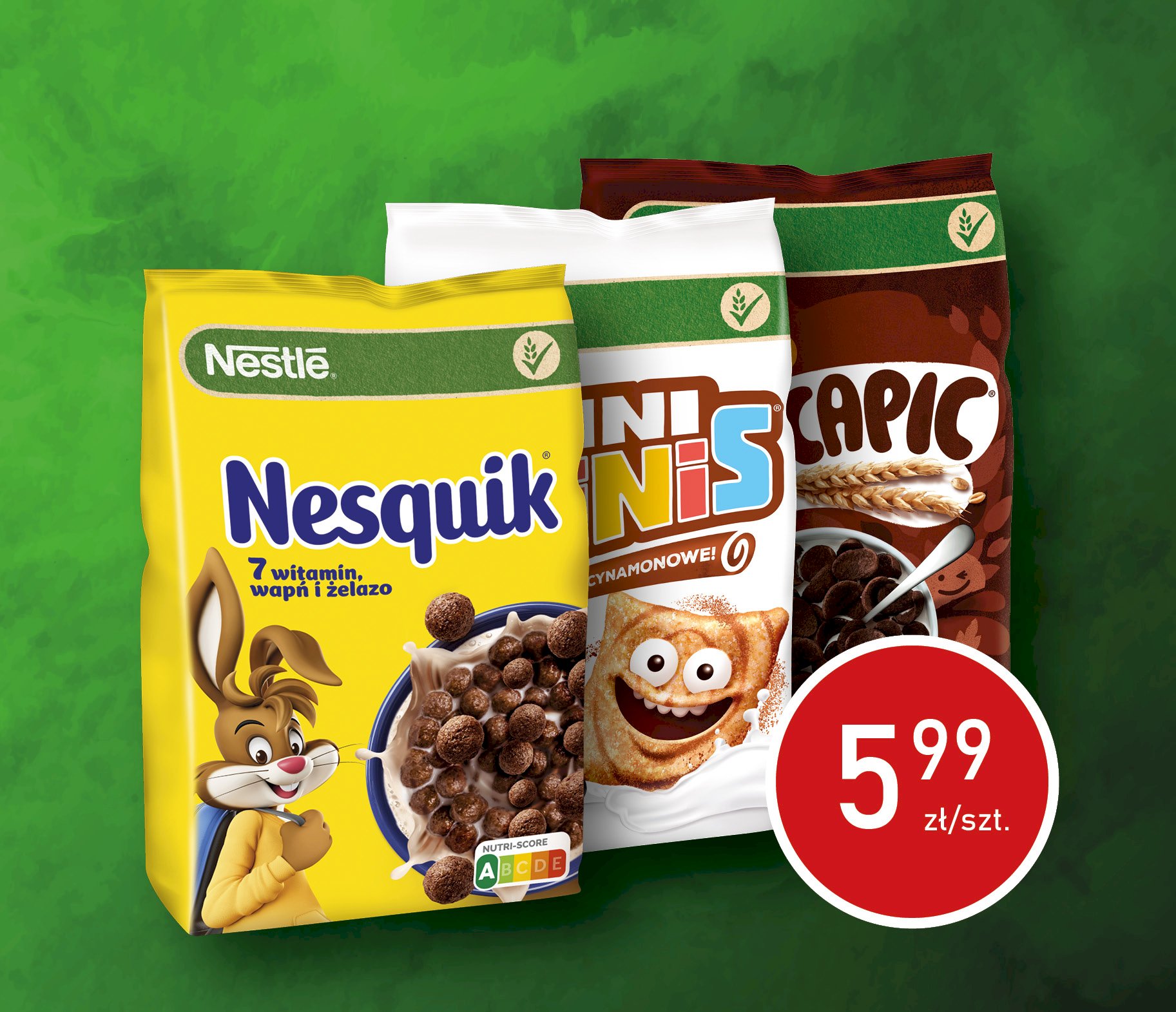 Pacific Płatki Nesquik 250G - Nestle. Pacific Płatki Cini Minis 250G - Nestle. Pacific Płatki Chocapic Cereal Bag  250G - Nestle.