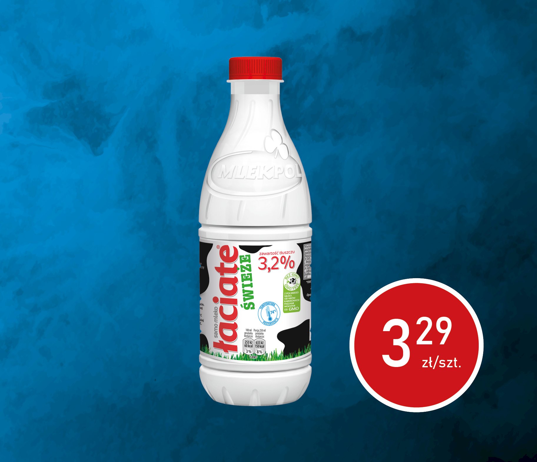 Mlekpol Mleko Świeże Łaciate 3,2% 1L Butelka.